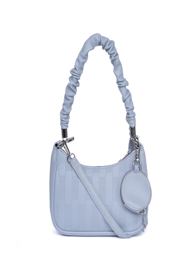 SANTORINI Celeste Mini Hobo Bag for Women | Elegant Faux Leather Shoulder Handbag with Detachable Sling strap and Coin pouch. (Blue) - Image 1